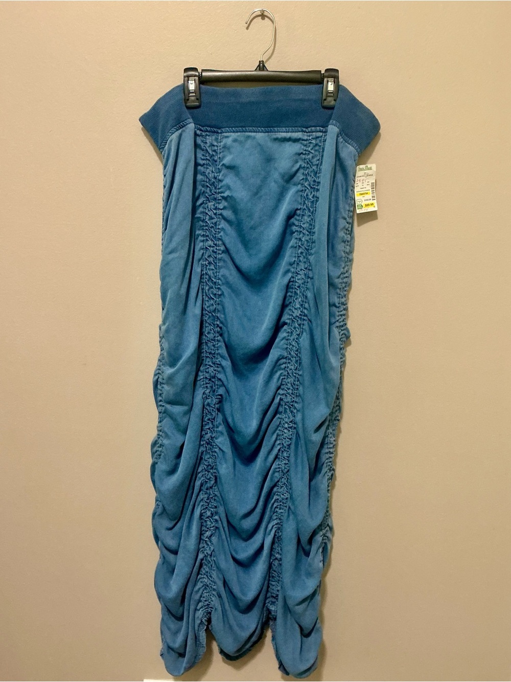Light Weight Denim Ruched Maxi Skirt